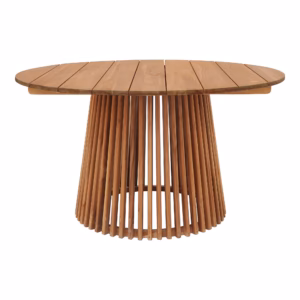 Holz Esstisch rund mit Lamellengestell im modernen Design