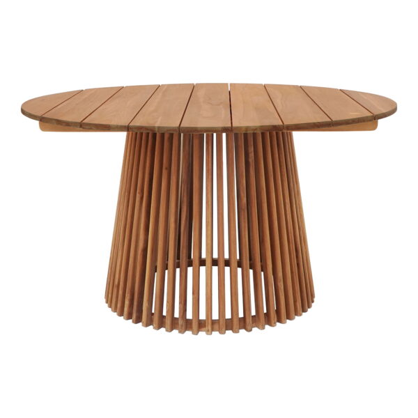 Holz Esstisch rund mit Lamellengestell im modernen Design