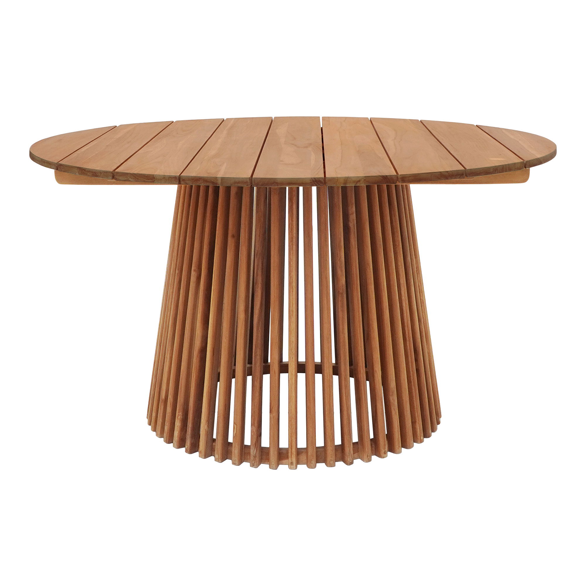 Holz Esstisch rund mit Lamellengestell im modernen Design
